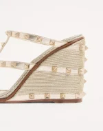 Valentino Rockstud Wedge Sandal In Laminated Nappa With Cornely Embroidery 100Mm - Image 3